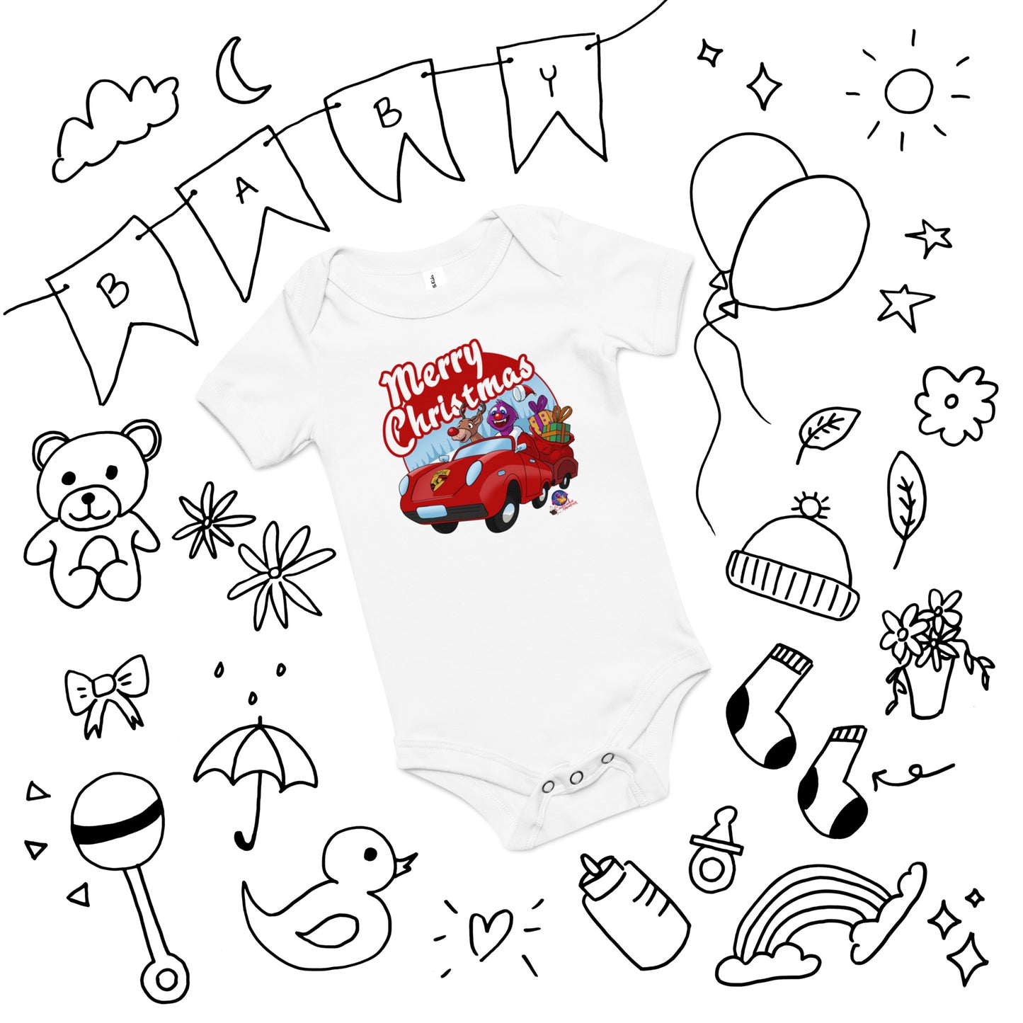 Cupcake Monster Saves Christmas with Rudolph Cupcake Baby Onesie