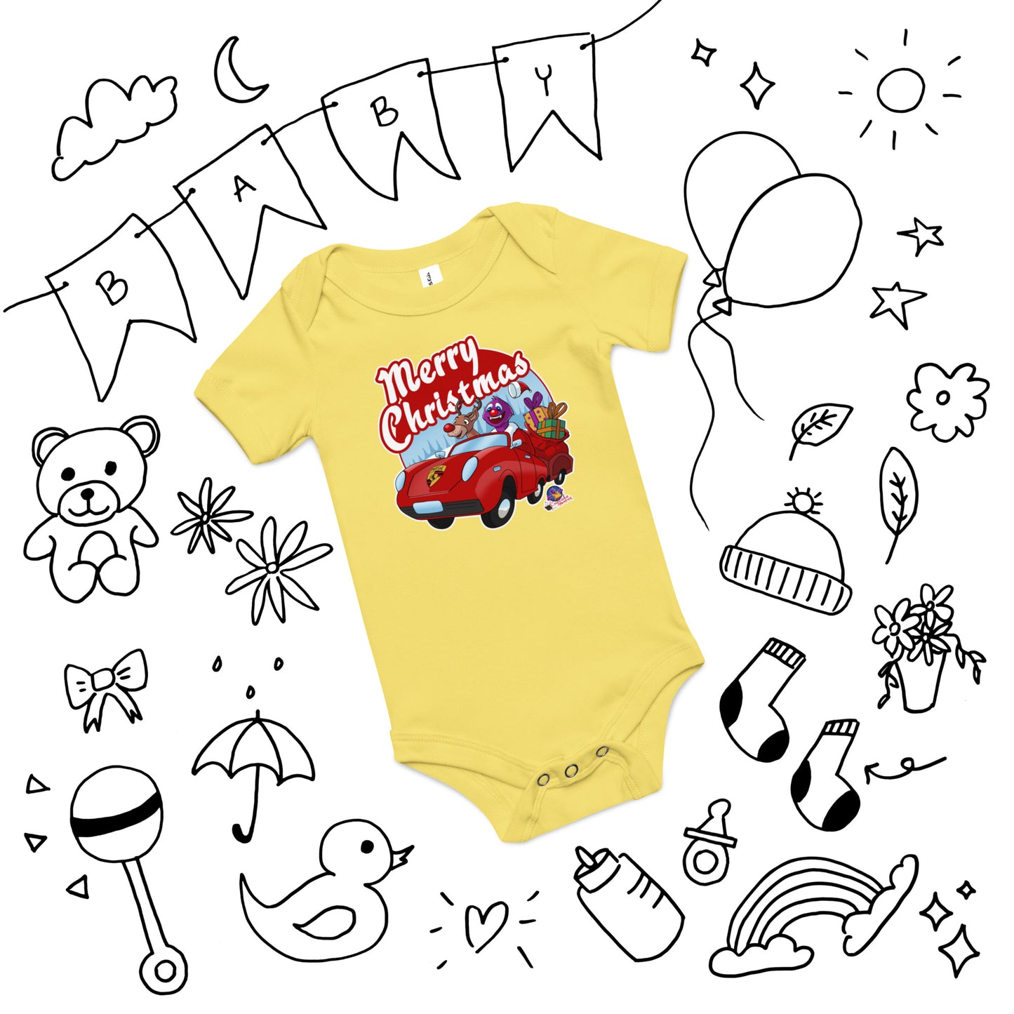 Cupcake Monster Saves Christmas with Rudolph Cupcake Baby Onesie