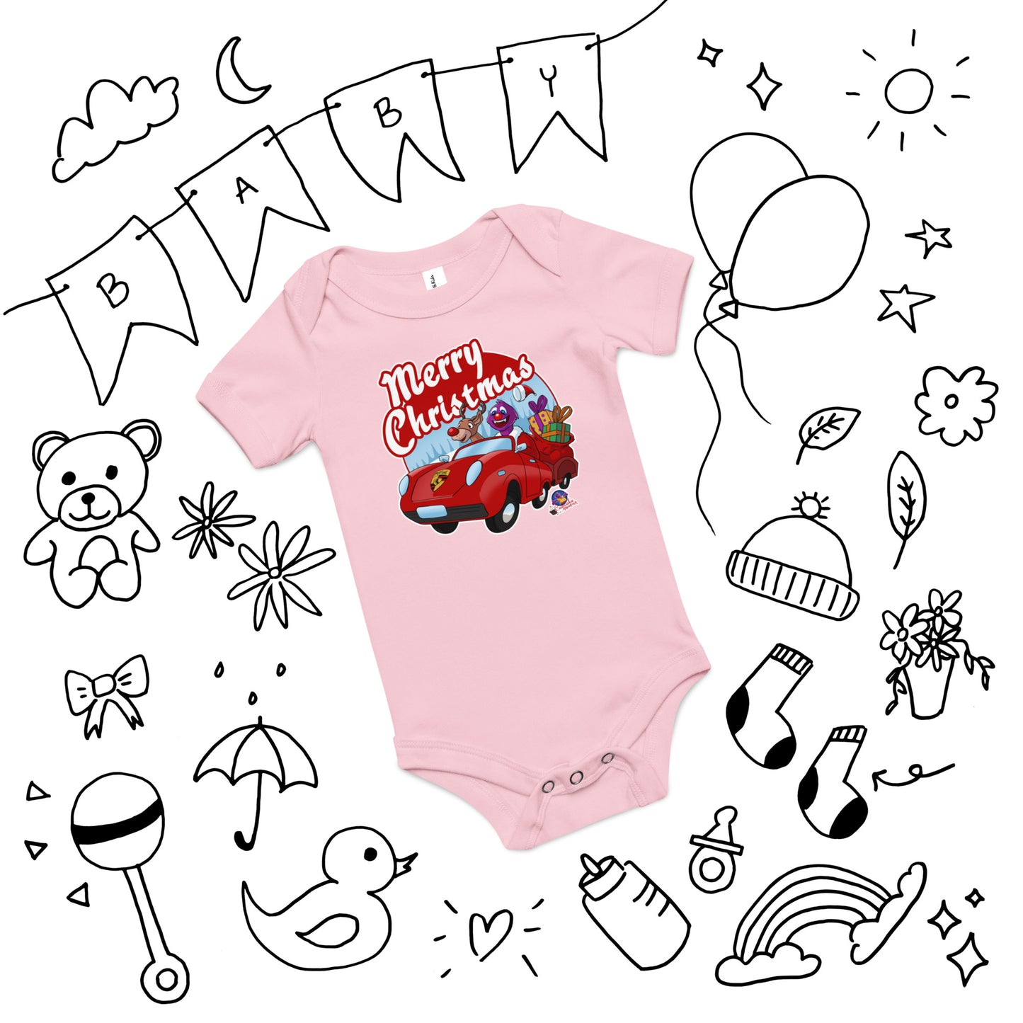 Cupcake Monster Saves Christmas with Rudolph Cupcake Baby Onesie