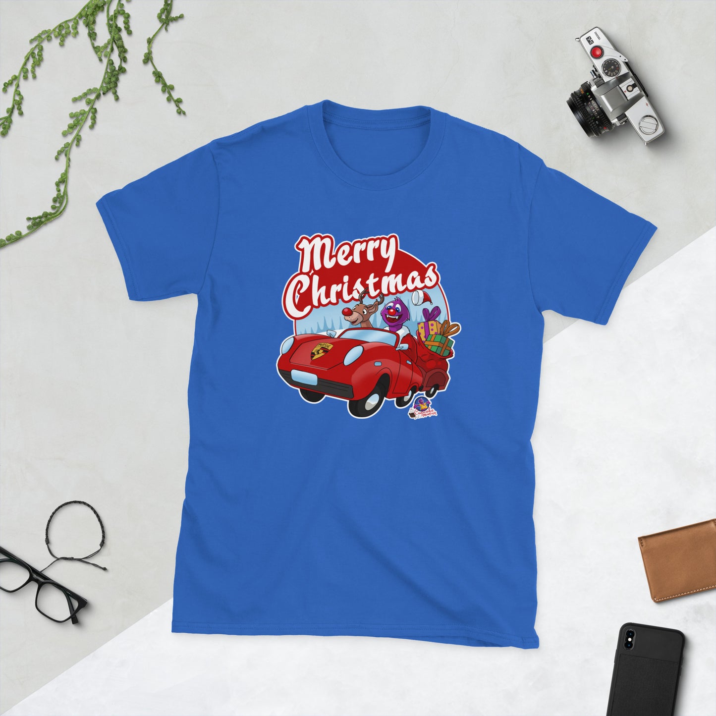 Cupcake Monster Saves Christmas with Rudolph Men's T-Shirts