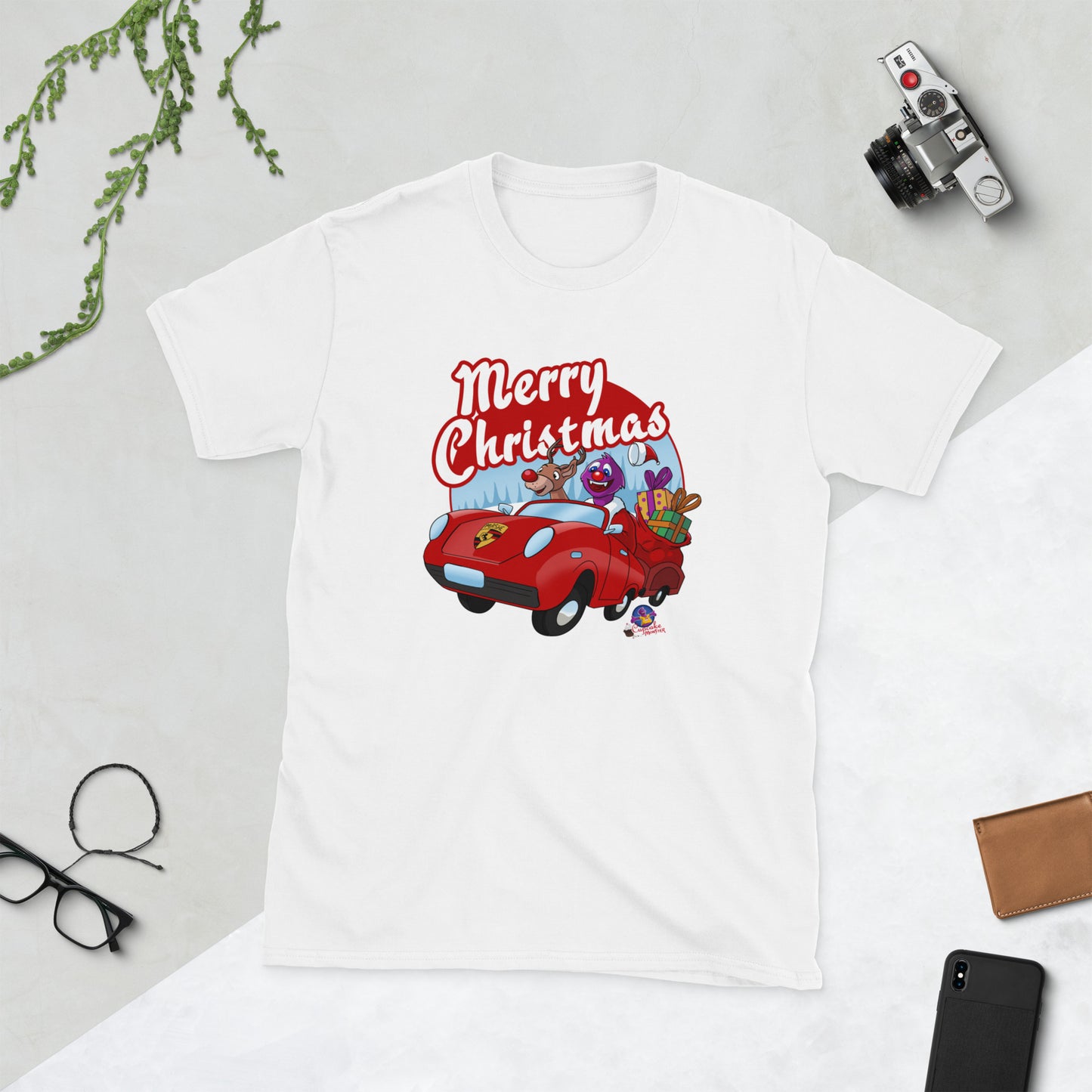 Cupcake Monster Saves Christmas with Rudolph Men's T-Shirts