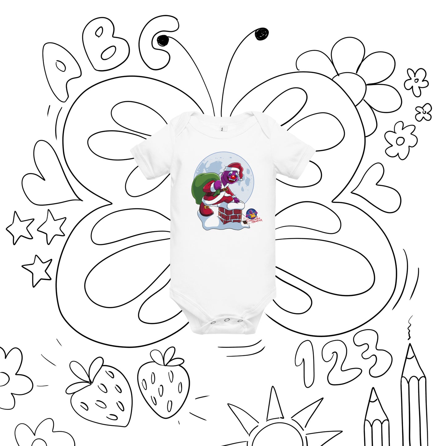 Santa Chimney Adventure Christmas Cupcake Baby Onesie