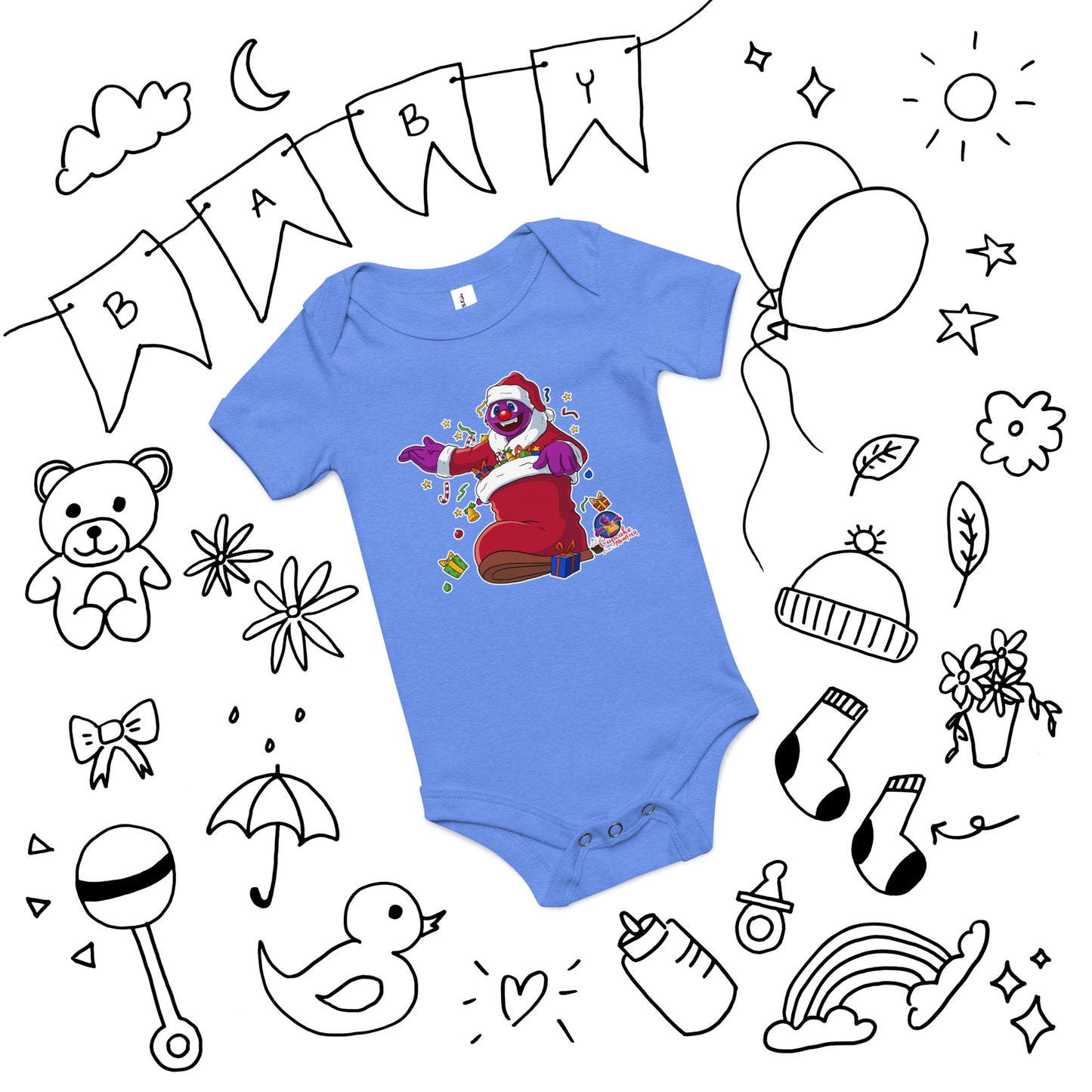 Santa Cupcake Monster in the Christmas Stocking Cupcake Baby Onesies