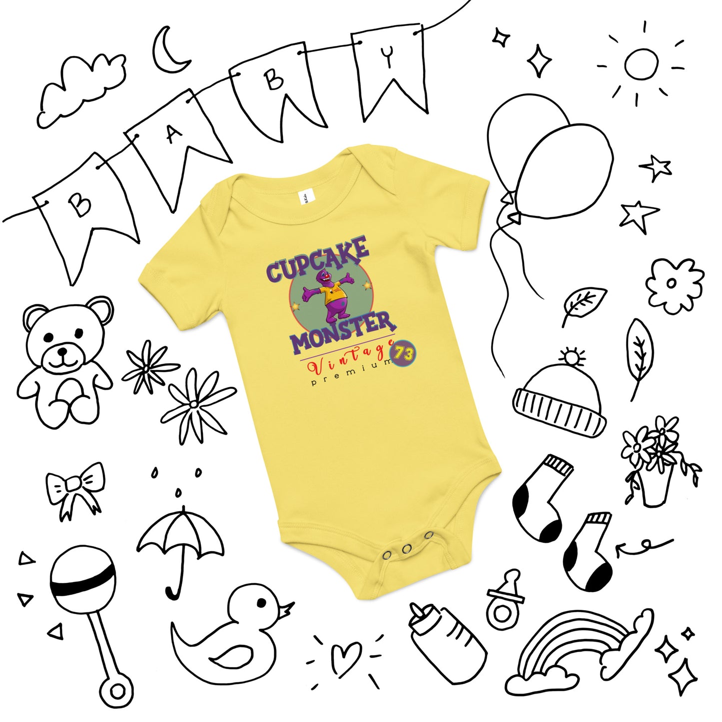 Vintage 73 Baby Cupcake Baby Onesie