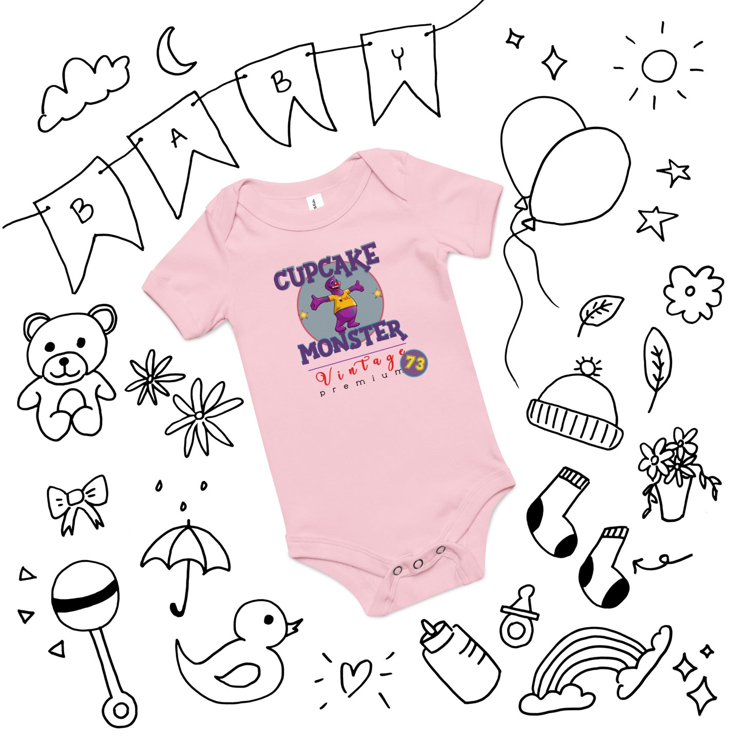 Vintage 73 Baby Cupcake Baby Onesie