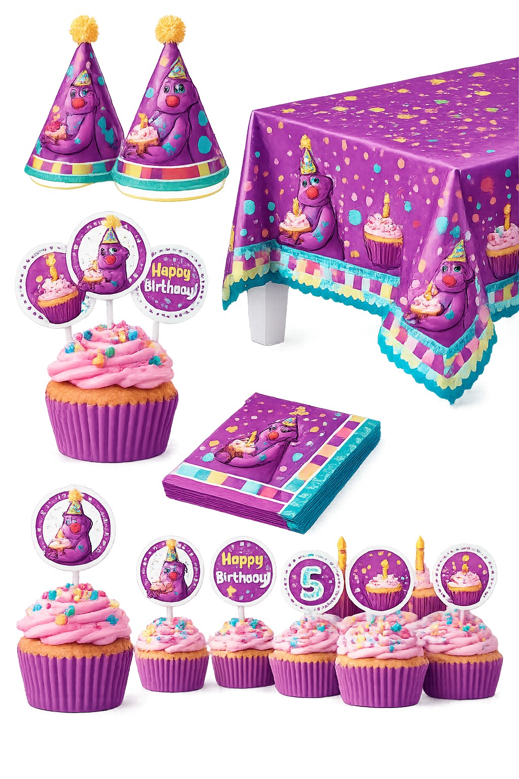 Cupcake Monster Party Supplies, 141pcs Cupcake Monster Birthday Tableware Set