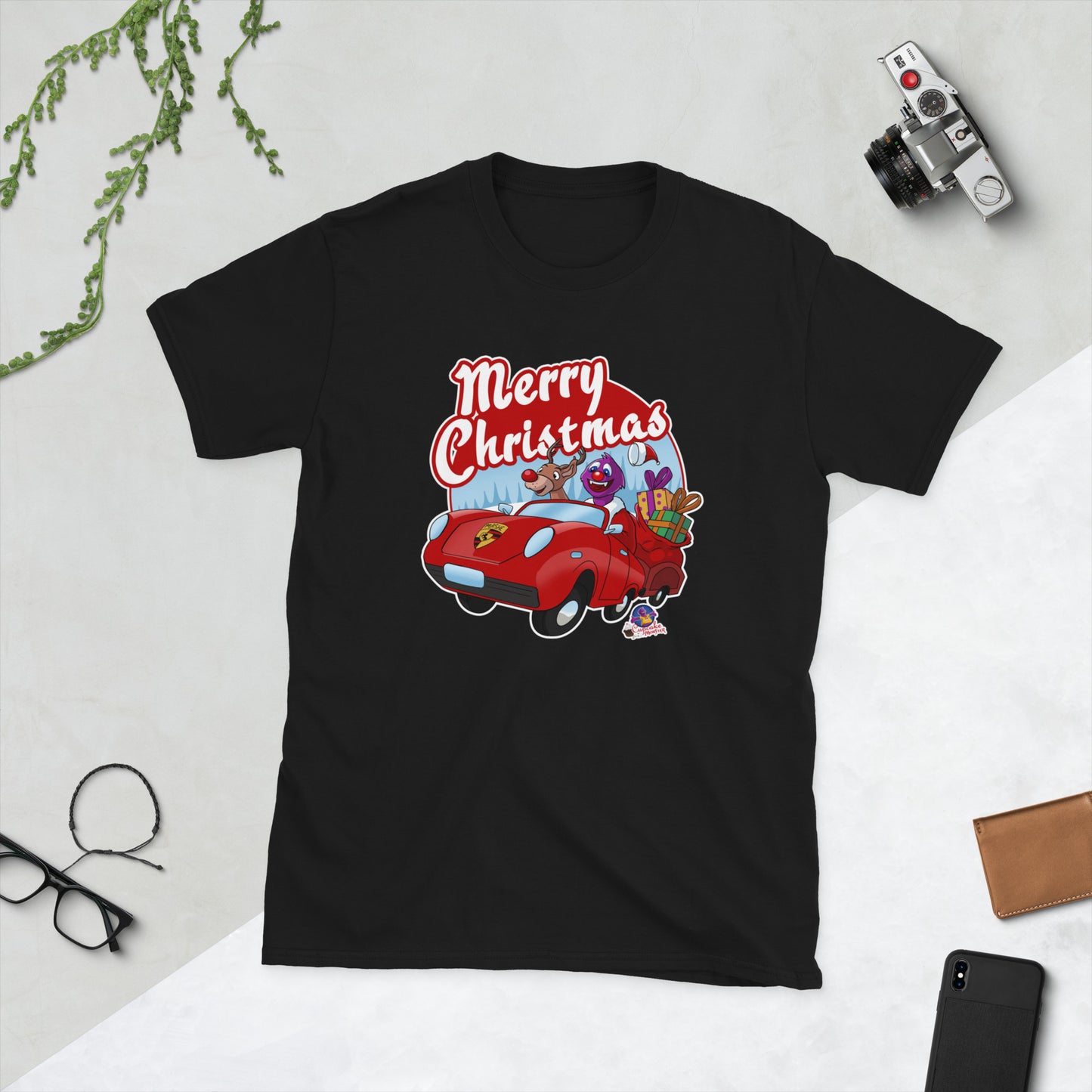 Cupcake Monster Saves Christmas with Rudolph Men's T-Shirts