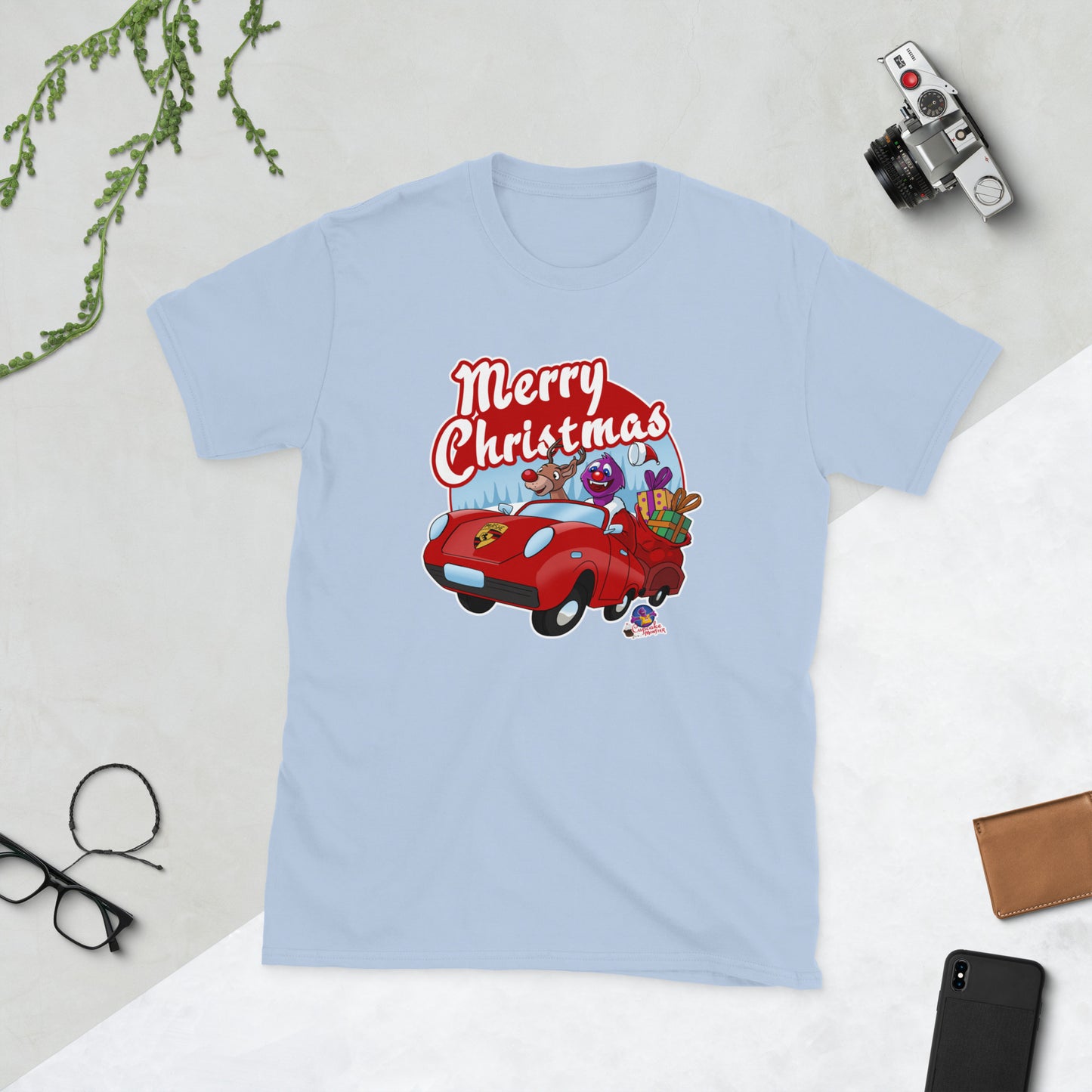 Cupcake Monster Saves Christmas with Rudolph Men's T-Shirts