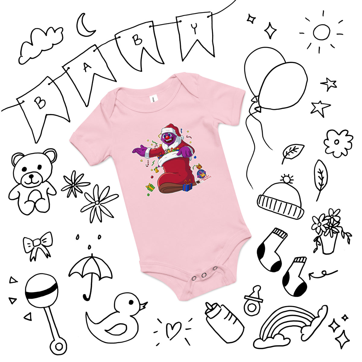 Santa Cupcake Monster in the Christmas Stocking Cupcake Baby Onesies
