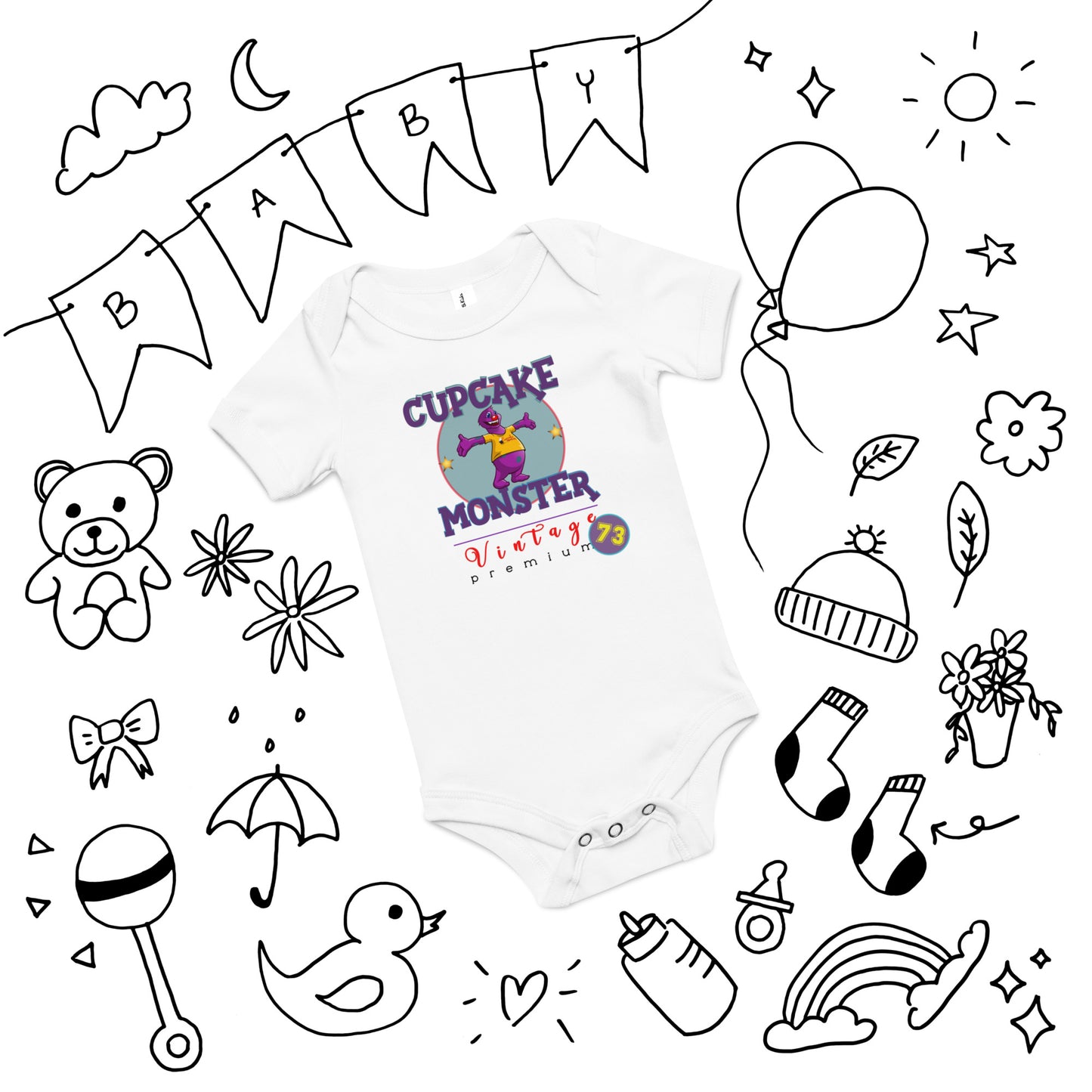 Vintage 73 Baby Cupcake Baby Onesie